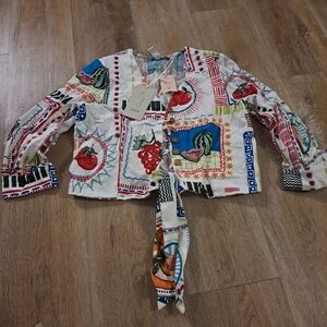 Joie Multicolor Fruit Print Tie-Front Top Women's Size XS